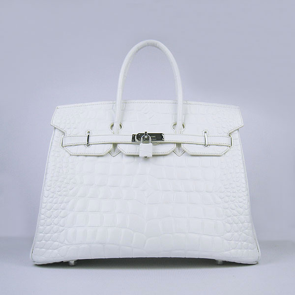 High Quality Fake Hermes Birkin 35CM Max Crocodile Veins Leather Bag White 6089 - Click Image to Close